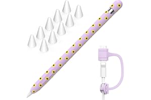 NIUTRENDZ Estuche con Estampado de Girasol para Apple Pencil 1ª Generación Protectores de Silicona con Funda de Puntas de Lápiz de Apple y Correa Adaptadora de Cable (Girasol + Morado)
