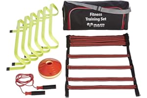 RINTALEN Ensemble d’entraînement pour entraînement personnel exercice et travail de force Equipement sportif pour la maison salle de sport Comprend 6 x haies 1 x échelle d'agilité en tissu 20 x cônes marqueurs 1 x corde à saute Livré dans un sac de transport