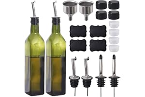 Newk Ensemble de 2 bouteilles en verre pour huile d’olive, distributeurs d'huile/vinaigre, carafes pour cuisine, avec bec verseur + entonnoir, vert, 500 ml