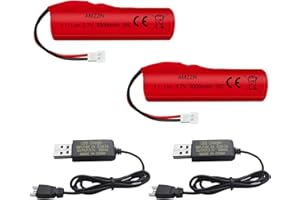 AMZZN 2 baterías de Iones de Litio de 3.7V 3000mAh con Enchufe Molex y Cable de Carga USB para vehículos de ingeniería RC,Camiones,Coches de Carreras Cuesta Arriba de Alta Velocidad, Barcos con
