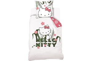 SAHINLER CRÉATEUR D'UNIVERS SAHINLER - Funda nórdica de Hello Kitty (140 x 200 cm, 1 funda de almohada de 63 x 63 cm, 100 % algodón), color blanco