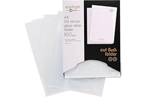 PLACOOT Eastlight Premium A4 Cut Flush Folders Top & Side Opening, Glass Clear Plastic Pocket Wallets, Box of 100
