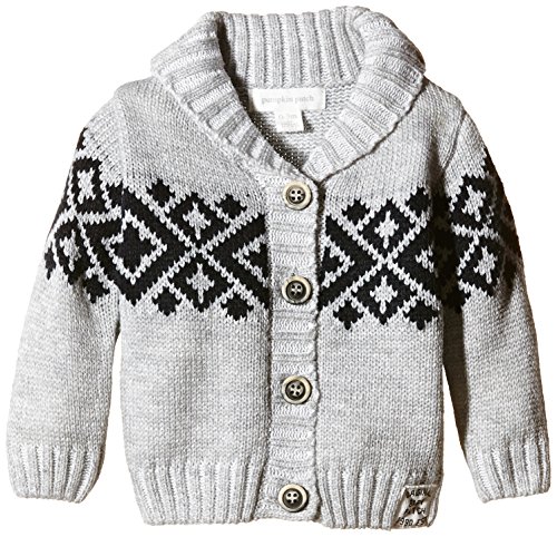 Pumpkin Patch Baby-Boys Argyle Cardigan, Silver (Steel Marle), 12-18 Months