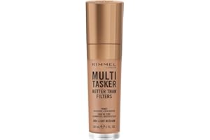 Rimmel Multi-Tasker Better Than Filters, 004 Light Medium, Base de Teint, Booster d’Éclat et Highlighter, formule vegan, léger, pigments réflecteurs de lumière, grand applicateur doux, 30 ml