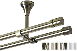 Rollmayer metall Gardinenstange Ø 16mm Rohr, Gold für Ösenvorhang Gardinen Vorhang (Lento 120cm lang, Gold, Deckenbefestigung 2-läufig) Modern Vorhangstange Ohne Ringe!