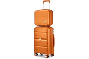 Sea choice Ensemble de Bagages Set de Valises de Voyage 2 pièces avec Vanity Case en Polypropylène Dur légère avec YKK Zipper 8 Roues Spinner Serrure TSA 55cm,Or Noble