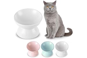 HCHLQLZ Gamelle Chat Surélevée en Ceramique - Bol Chat Sureleve Incline Anti Vomissement - Gamelle pour Grand Chat - Gamelles pour Chats Porcelaine - Bol de Nourriture pour Chat - Écuelle pour Chat - 260 ML