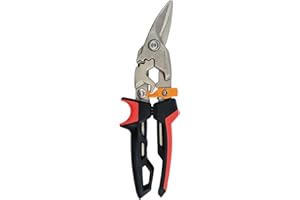Fiskars Cisaille Aviateur, Coupe à gauche, Jusqu'à 40% de puissance en plus, Longueur 24,7 cm, Acier/plastique traité thermiquement, Noir/Vert/Orange, PowerGear, 1027209