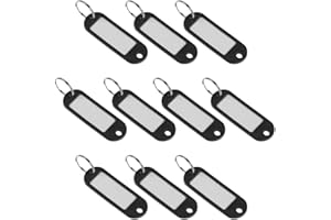 WEIESCIE 10 Pezzi Targhette Portachiavi, Plastica Portachiavi, Portachiavi in Girevole, con Finestra per Etichetta ad Anello Diviso, per Hotel, Scuole, Uffici, Valigie (Nero)