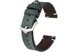 BISONSTRAP Men's Crazy Horse Leather and Italian Calfskin Watch Straps, Quick Release, 18mm, 20mm, 22mm, Tang Buckle, Sports, Formal, Watch Band, Not Water Resistant, Premium, Tan, Black, Green, Brown