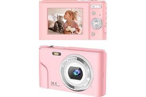 FamBrow Digital Camera, FHD 1080P 36MP Vlogging Camera 16X Compact Camera, 2.4 inch Mini Kids Camera for Kids, Photography Beginners,Teens-Pink