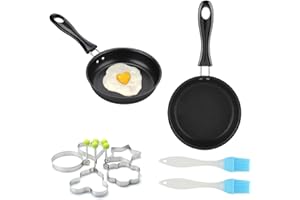 HEXINYIGJLY 2 pcs Mini poêle à frire 12 cm, poêle antiadhésive, petite poêle à induction, petite poêle à induction pour œufs, mini poêle à œufs au plat pour cuisinière à gaz et cuisines à induction, avec 2