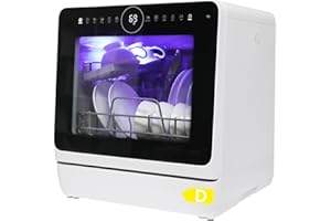 eklipt Mini Geschirrspüler für 3 Gedecke, Tischgeschirrspüler mit 8 Programme und Wasserenthärter Trocknungsfunktion Spülmaschine 5L mit/ohne Wasseranschluss Benutzbar Touch Control für Wohnungen