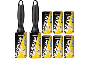 Max Strength Pro Lint Rollers, 2 Rollers + 8 Refills, 480 Sheets, Sticky Lint Roller for Pet Hair, Cat Hair, Dog Hair, Clothes, Furniture, Carpet, Sofa, Bed, Fuzz, Removes Hair, Dirt & Dust Fast!