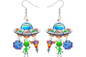 RAIDIN Acrylic Colorful Weird Funny Celestial Space UFO Rocket Teacher Dangle Earrings for Women Girls Planet Appreciation Jewelry Gifts for Back to School