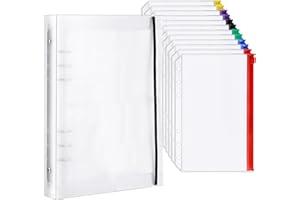 YEYIT A5 Ring Binder With 12 Multicolor Pockets and Cover, Plastic Waterproof Cash Budget Envelope, Zipper File Pockets With Holes, Money Wallets for Cash