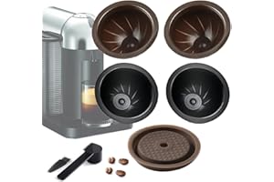 LUKELI Vertuo Lot de 5 capsules de café réutilisables VertuoLine pour Nespresso Vertuo avec 1 couvercle en silicone réutilisable (noir 230 ml + marron 150 ml + 1 couvercle en silicone)
