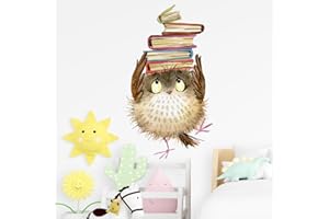 HGDESIGN® Wandtattoo Wandaufkleber Eule auf Bücher Buch Kinderzimmer Babyzimmer Arbeitszimmer Wohnzimmer Schlafzimmer Kind Baby Junge Mädchen Wandsticker Selbstklebend Wanddeko (B)