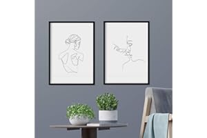 Nacnic Ensemble de 2 feuilles de dessins avec un seul coup « mâle baiser femme et le dos des femmes. » Les affiches avec une seule ligne. format A3 unframed