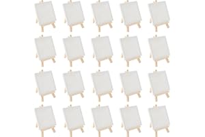 MOUYAT 20 Pack Mini Easel and Art Canvas Set, Adjustable Small Tabletop Display Easel with Pre-Stretched Blank Canvas for Drawing, Painting, and Small Artwork (Easel 8 x 15 cm, Canvas 10 x 10 cm)