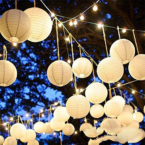 AISHN 10 Stucke Papierlaternen rund Deko Feier Lampenschirm Hochtzeit Party Dekoration Ballform 8 inch,20*20cm-weiß - 2