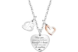 KENYG Necklace Gift for Boys Girls Heart Shape Pendant Necklaces With 26 Initial Letters,Inspirational Necklace for Daughter Niece Sistes Best Friends on Christmas Birthday
