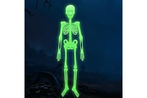 Capgoost Scheletro luminoso per Halloween, scheletro fluorescente, scheletro luminoso, teschio luminoso, ossa articolari, scheletro per feste a tema, Halloween, decorazione Haunted House (90 cm)