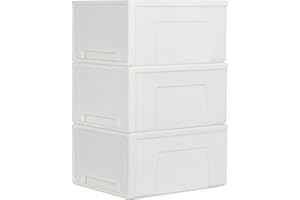 Cetomo 50L*3 Plastic Storage Drawers Unit, Office Desk Organizers, Drawer Organizer, Storage Box, Stackable Tower for Desktop, Cosmetics, Bedroom, Large, Durable PP, BPA Free, White, 50L-3 Pack
