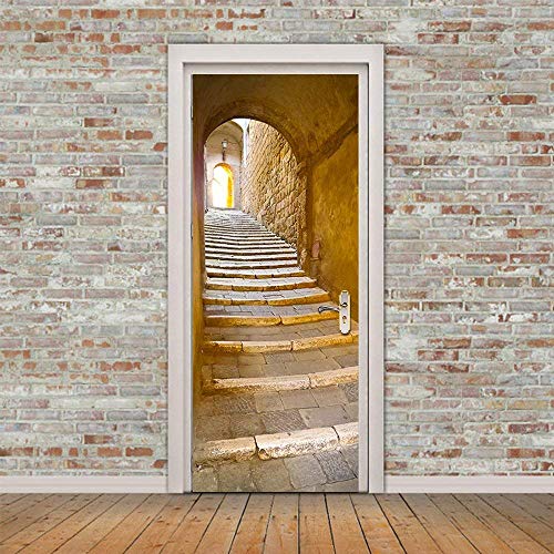 Wallflexi Porta murale Stone Stairway Home Decorazione da Parete murale Decalcomanie Soggiorno cameretta Ristorante Hotel Café Office Décor Rimovibile Autoadesivo, Multicolore
