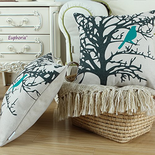 Euphoria Kissenbezüge für 4 Kissen, Vintage Vögel, 45cm x 45cm - 7