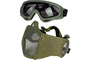 YZPACC Masque d'airsoft avec lunettes, demi-visage pliable en maille avec protection auditive pour paintball, tir, cosplay, jeux CS