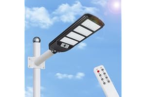 Aigostar - 200W Farola solar LED exterior con sensor de movimiento, mando a distancia, 2000LM luz blanca. Foco solar LED potentes con temporizador, impermeable protección IP65. No incluye soporte