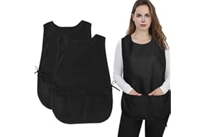 NiCola Tabards for Women with Pockets 2 pack, Womens Work Tabards, Tabard Aprons for Women with Pockets, Adjustable Tie Closure Drawstring, for Kitchen Cleaning, Elderly Carer, Beauty