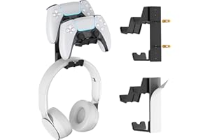 KDD Supporto da Parete con Doppio Controller & Cuffie - Porta Cuffie Muro da Gioco con Viti/Adesivo, Porta Joystick per Xbox Series X/S, PS5/4/3, Switch, STEAM, Accessori Universali Gaming