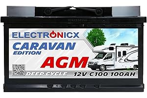 Electronicx batería AGM Caravan 12V 100Ah / 100 Ah deep cycle sellada sin mantenimiento, polo positivo a la derecha – batería para autocaravana, caravana, solar – 278×175×190mm