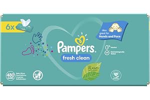 Pampers Fresh Clean Chusteczki nawilżane, 6 opakowań = 480 szt, neutralny zapach, świetnie nadają się również do rączek i buzi