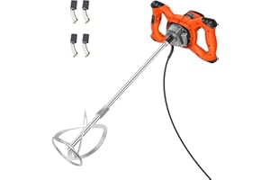 BRIEFNESS 2600W Electric Paddle Mixer - Portable Drill Mixer for Mortar, Cement, Concrete, Paint, Plaster, Resin & Adhesives - 6 Adjustable Speeds, M14 Mixing Rod, 120mm Stirrer, Orange