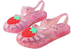 Zeiayuas Jelly Shoes for Toddler Girls Summer Beach Retro Jellies Sandals T-Strap Slingback Little Kids Glitter White Size 9 Soft Closed Toe Princess Dress Flats for 2-9 Years