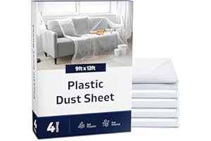 BESTO Plastic Dust Sheets for Decorating Pack of 4 Painting Sheets Drop Cloth Polythene Sheeting Large Plastic Sheets to Cover Furniture, Floor & DIY Projects