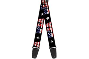 Buckle-Down Guitar Strap USA Star Black US Flags 2 Inches Wide