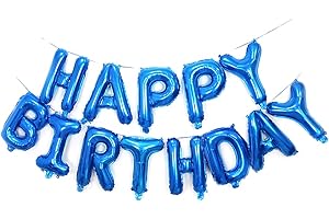 Ponmoo Foil Palloncini Happy Birthday Banner Kit - Blu, Bandiera di Buon Compleanno Palloncino Festa Decorazioni per Adulti Bambin