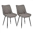 WOLTU Dining Chairs Set of 2 pcs Counter Kitchen Chairs Lounge Leisure Living Room Corner Chairs Dark Grey Leatherette Reception Chairs with Backrest and Padded Seat