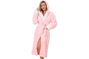 UMIPUBO Szlafrok damski puszysty, polarowy szlafrok poranny damski długi miękki i wygodny szlafrok kąpielowy z kapturem S-XL, zimowy grube szlafroki prezenty dla kobiet