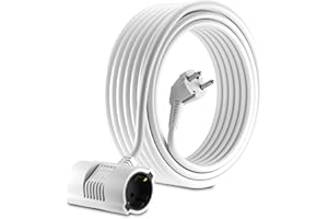 Rallonge câble MutecPower - Prise Schuko avec connecteur à 2 Voies coudée à 90 °- Prise UE - CEE 7/7 à 2 Prises CEE 7 - jusqu'à 250V- 50Hz - 16A – Longueur 15m