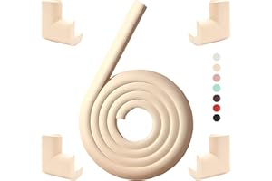 FOZOBAIY Protection Mousse d'Angles et Rebords pour Bébés. 2 M avec et 4 Protège Coin. Convient pour Table, Bureau, Cheminée, Comptoir - Coins Pointus Kit de Sécurité Enfants (Beige (4 Coins et 2 m))