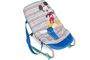 Hauck Rocky Transat de la Naissance jusqu'à 9 kg avec Fonction Bascule, Dossier Réglable, Harnais, Poignées de Transport, Inversable - Mickey Geo Bleu