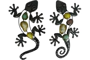 LIFFY Decorazione da parete con geco in metallo Lizard Garden Art Decorazioni per esterni da appendere per patio o recinzione, set di 2