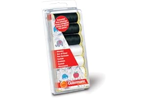 GÜTERMANN Gutermann Sew-All - Juego de hilos de costura (7 bobinas de 100 m, 100 % poliéster), color negro y blanco