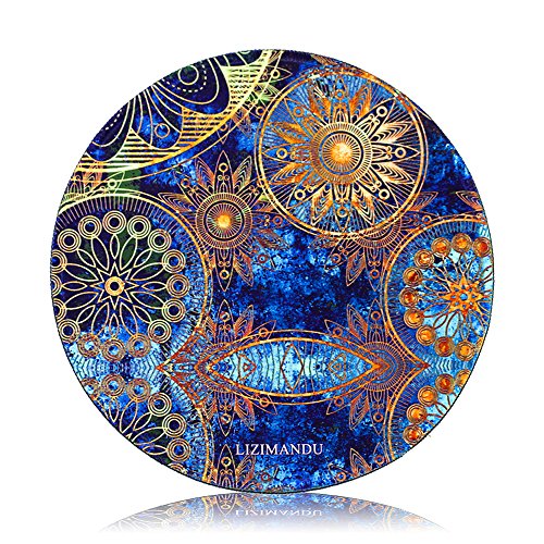 Gaming Mauspad(250 x 250 x 3 mm) ,Lizimandu Silent Designer Runde Round Mousemat /Standard Size mit Anti-Rutsch-Leder-Runde Double Sided Durchmesser 25 cm für alle gängigen Mouse-Typen(Blaue Blume/Blue Flower)