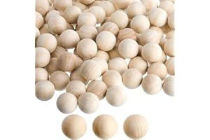 Febsow Natural Wooden Balls for Threading, Wooden Balls with Hole, Wooden Beads Round for DIY Crafts Decorations, Jewellery Bracelet Necklace, Lucky Worms (40 mm - 20 Pieces)